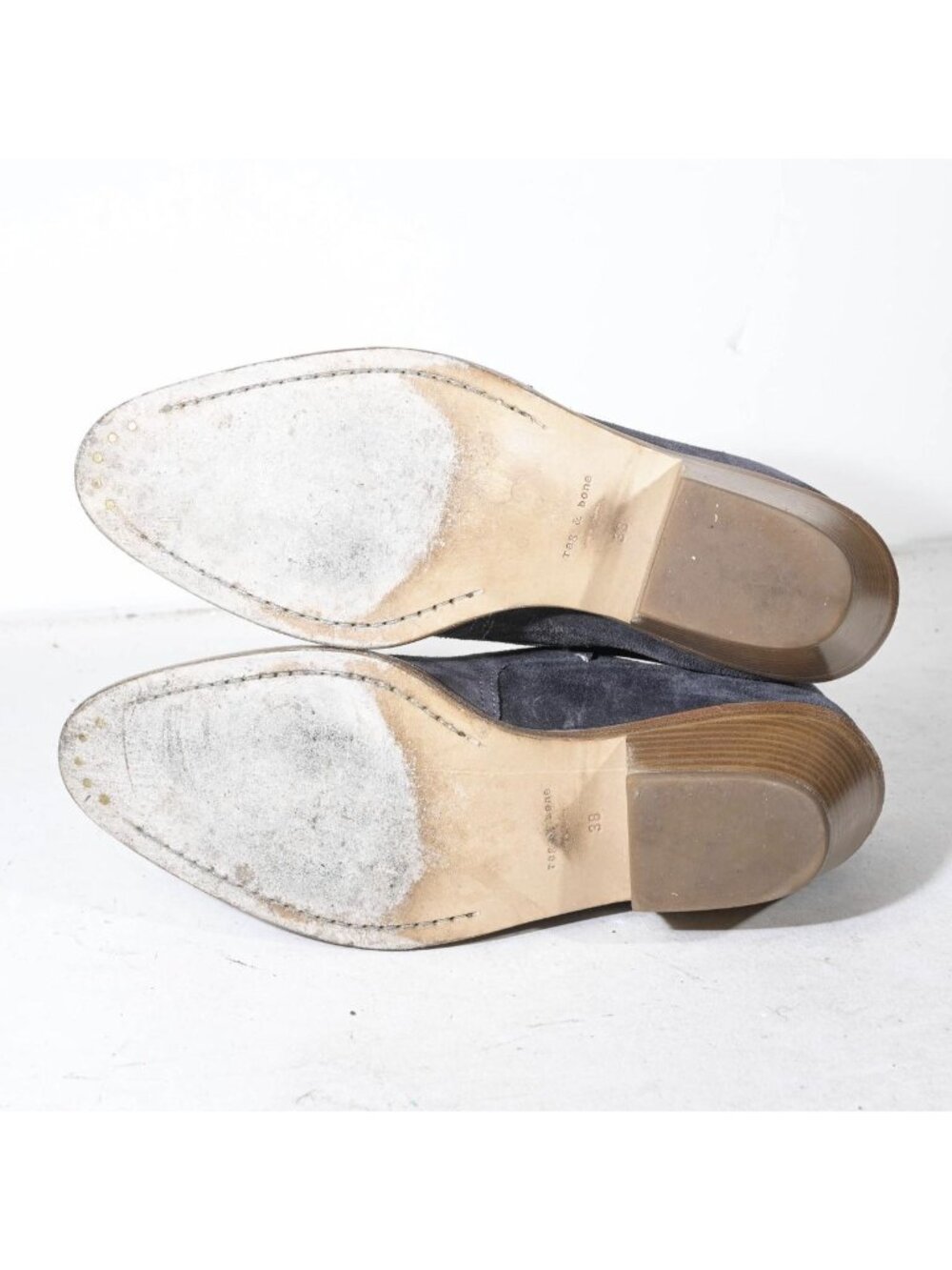 Rag & Bone Western Ankle Bootie Shootie Gray Suede Mid Block Heel Strap Detail M - Picture 7 of 7